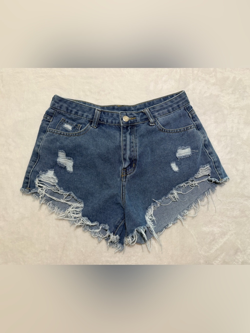 SHEIN Distressed High-Rise Denim Shorts - Blue